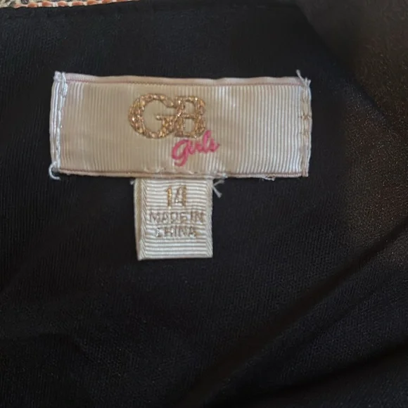 GB GIRLS PINK/GREY TIE SHOULDER STRIPED WOVEN DROP WAIST DRESS size 14 - Picture 5 of 6